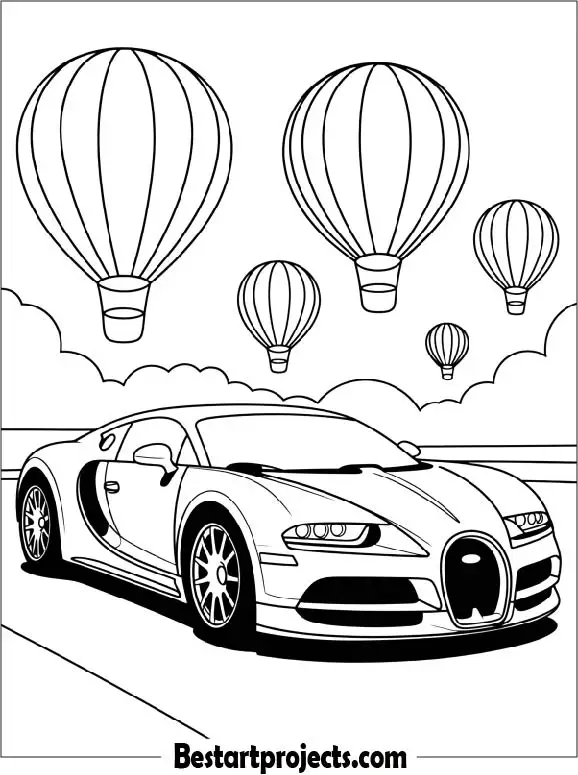 Bugatti with Hot Air Balloons Coloring Page