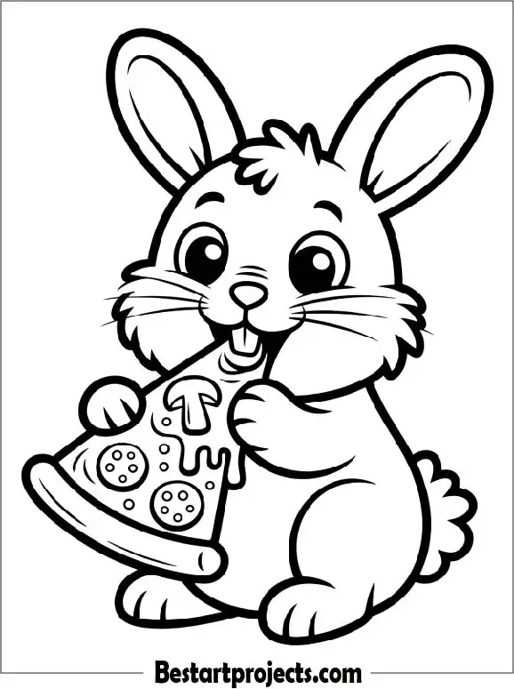 Bunny Eating Pizza Coloring Page for Preschooler
