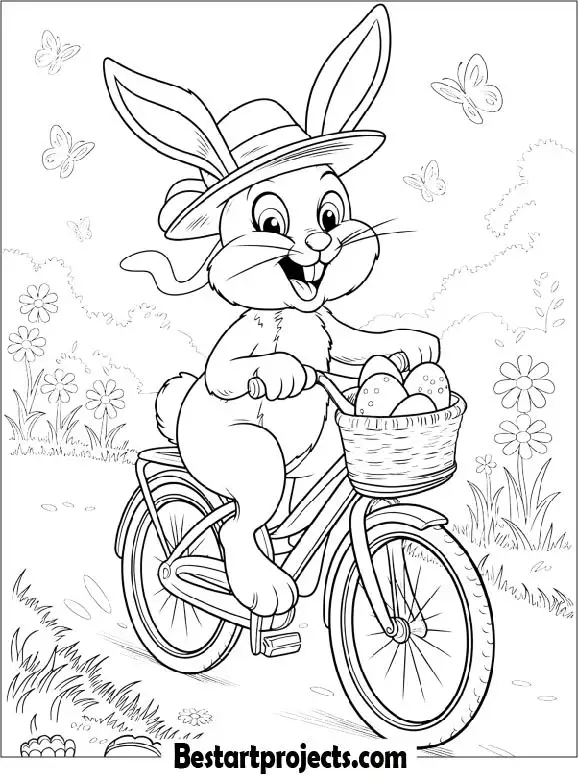 Bunny Riding a Bicycle Coloring Sheet