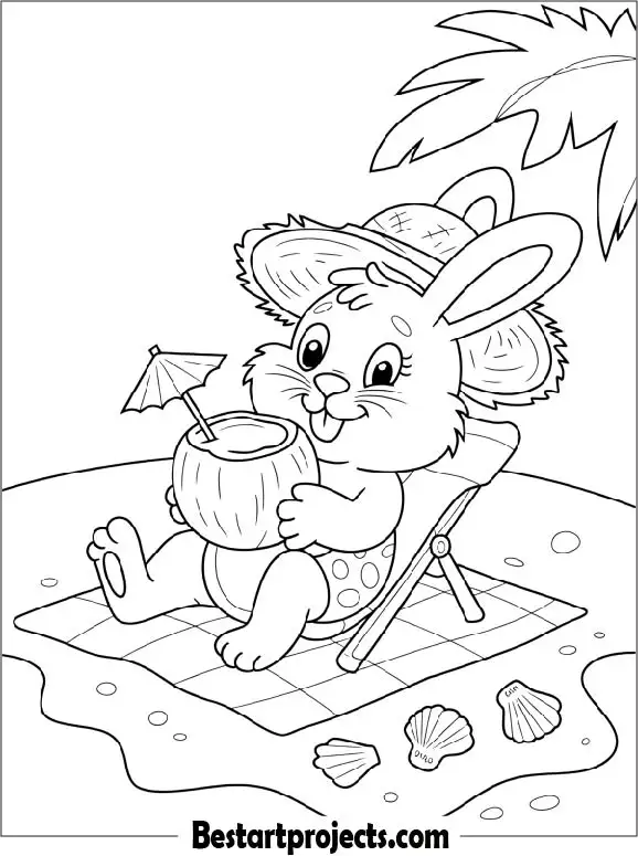Bunny with Coconut Drink Coloring Page for Kids