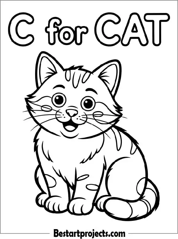 C For Cat Coloring Worksheet For Kids