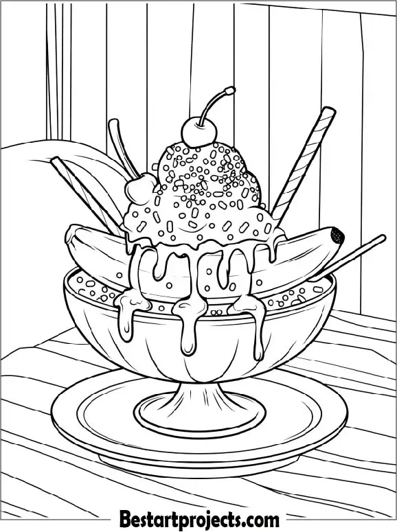 Candy Topped Banana Split Coloring Page