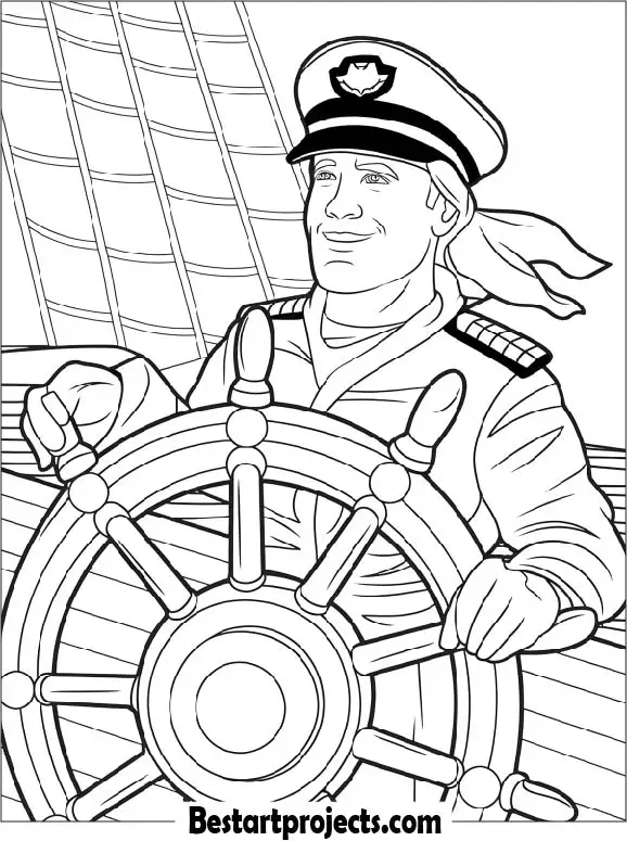 Captain Steering a Ship Coloring Page