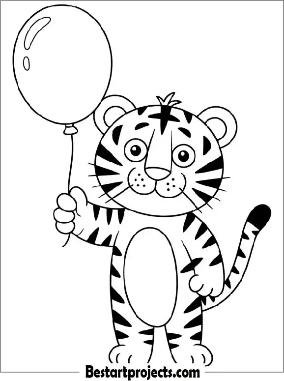 Cartoon Tiger Holding a Balloon