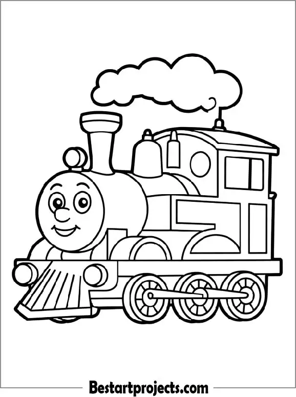Cartoon Train Engine Coloring Page for Toddlers
