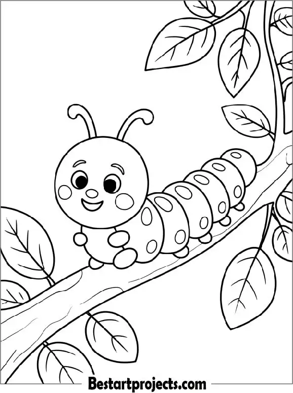 Caterpillar on a branch Coloring Page for Kids