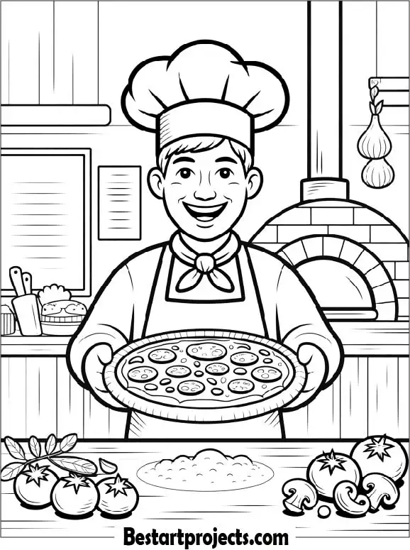 Chef Holding a Pizza Coloring Sheet