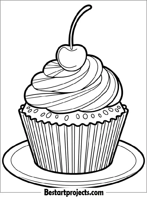Cherry on Top Cupcake Coloring Page