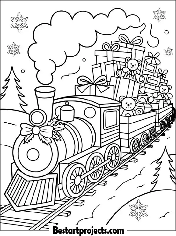 Christmas Train Delivering Holiday Gifts Coloring Page