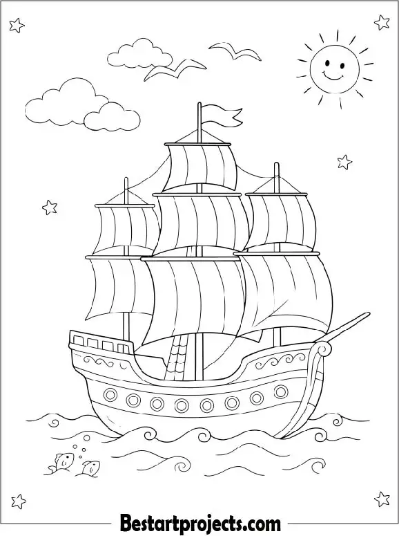 Classic Wooden Sailing Ship Coloring Page