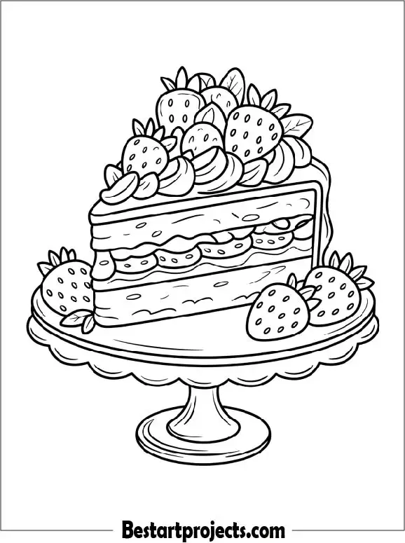 Coloring Page of a Strawberry Cake Slice