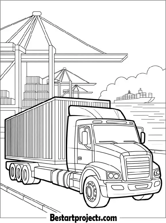 Container Truck at the Port Coloring Page
