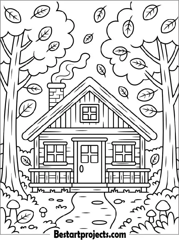 Cozy Cabin Surrounded by Autumn Trees