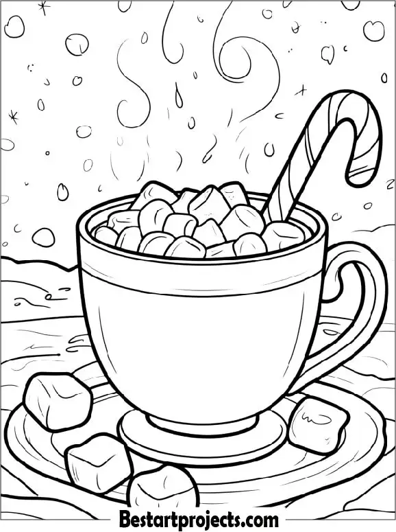 Cup Of Hot Chocolate In Winter Coloring Sheet
