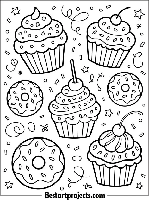Cupcake With Donut To Color