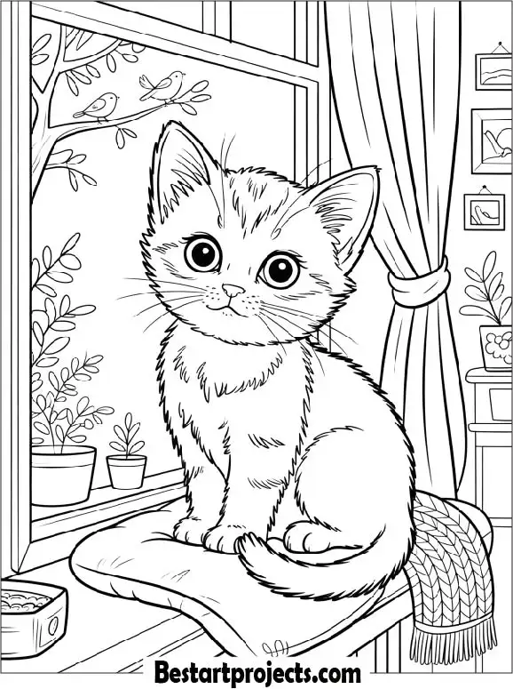 Curious Cat Coloring Page