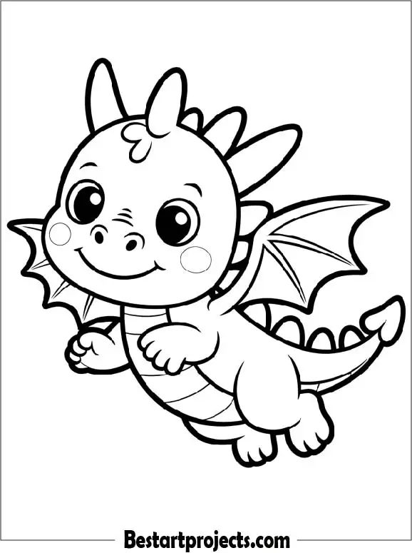 Cute Baby Dragon Flying Coloring Page for Kids