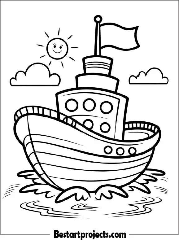 Cute Cartoon Ship Coloring Page