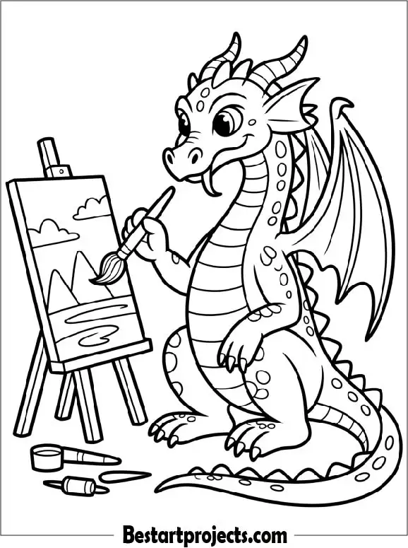 Cute Dragon Painting a Picture