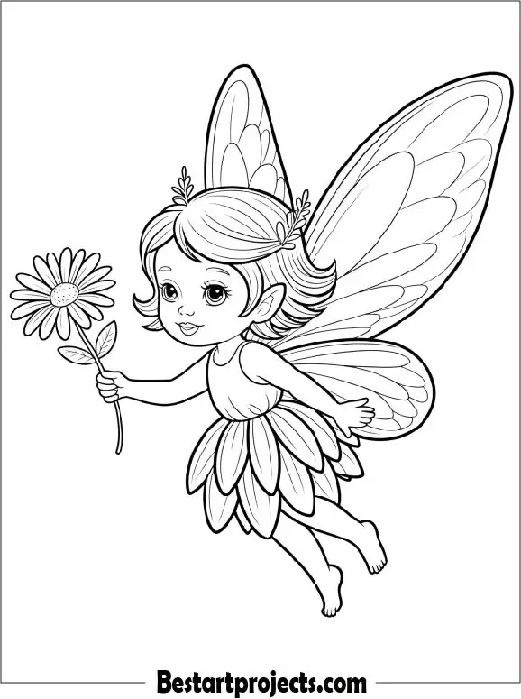 Cute Fairy Holding a Flower Coloring Page