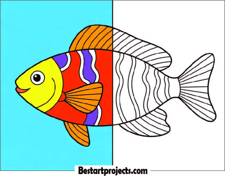 Cute Fish Coloring  Worksheet for Preschoolers