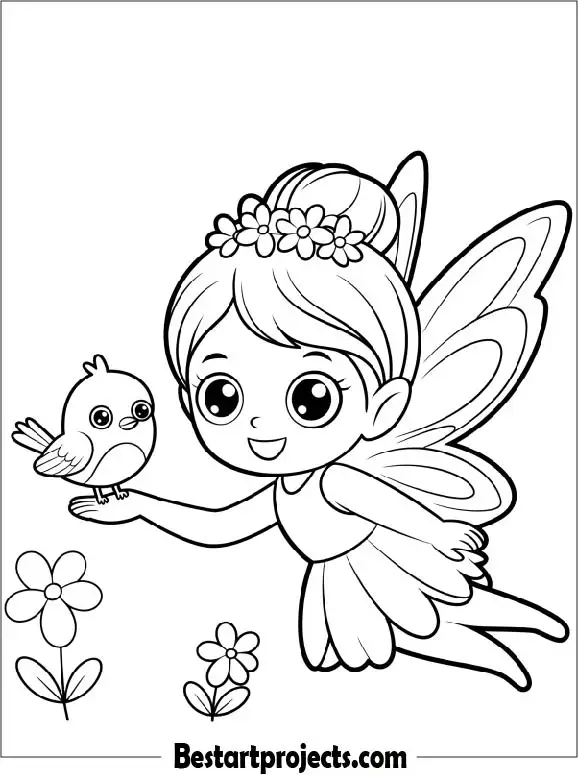 Cute Kawaii Fairy Coloring Page