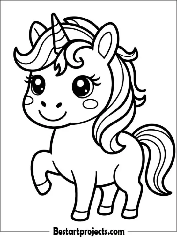 Cute Kawaii Unicorn Coloring Page