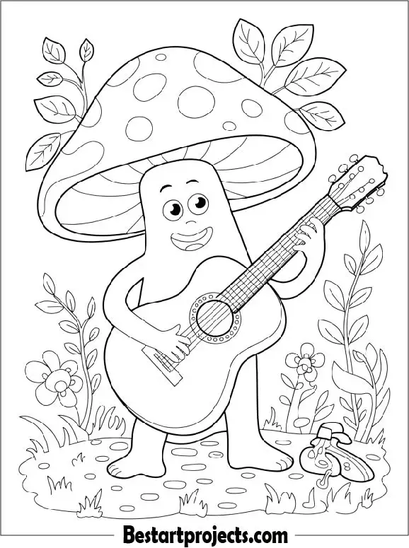 Cute Mushroom Playing Guitar To Color