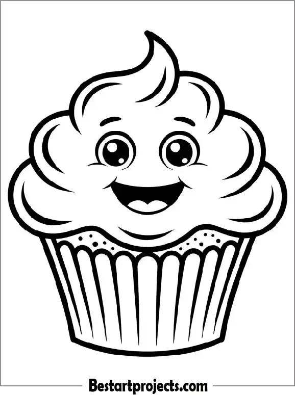 Cute Smiling Cupcake Coloring Page