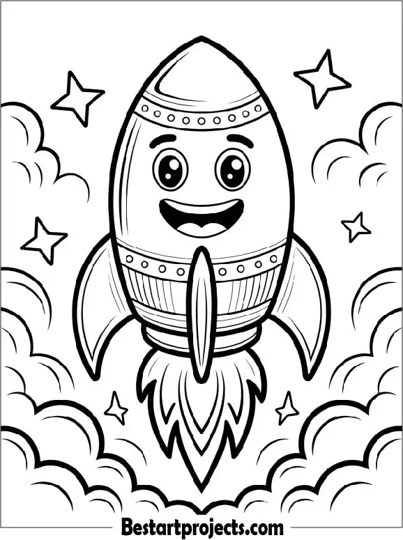 Cute Smiling Rocket Free Coloring Page
