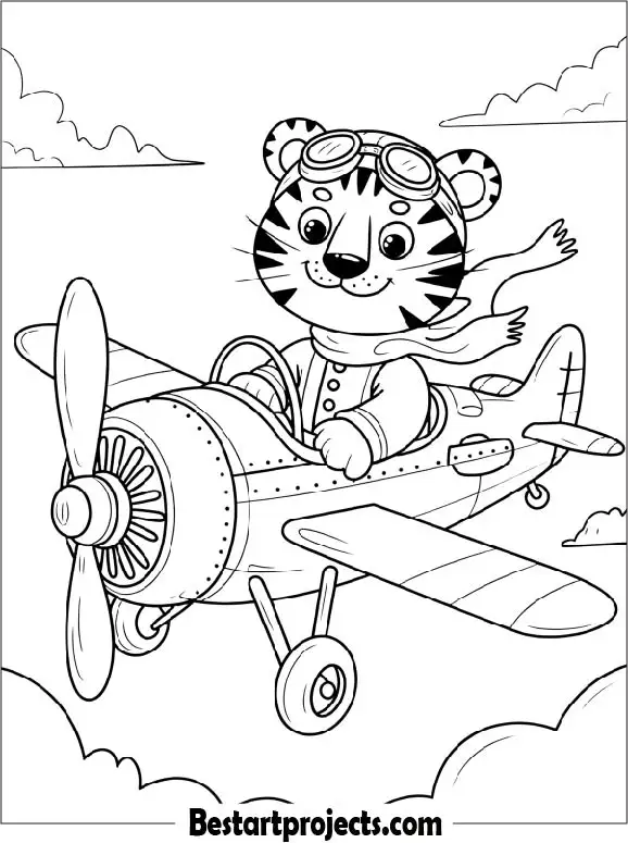 Cute Tiger Pilot Flying a Plane