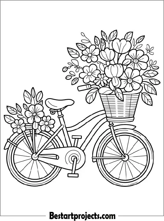 Decorated Bicycle with Flowers Printable Coloring Page
