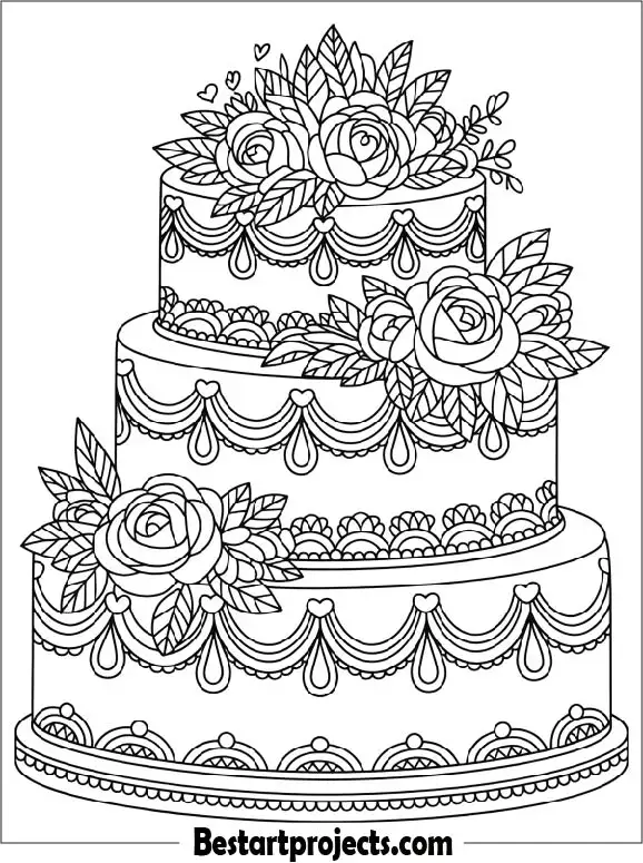 Detailed Cake Coloring Page for Adults