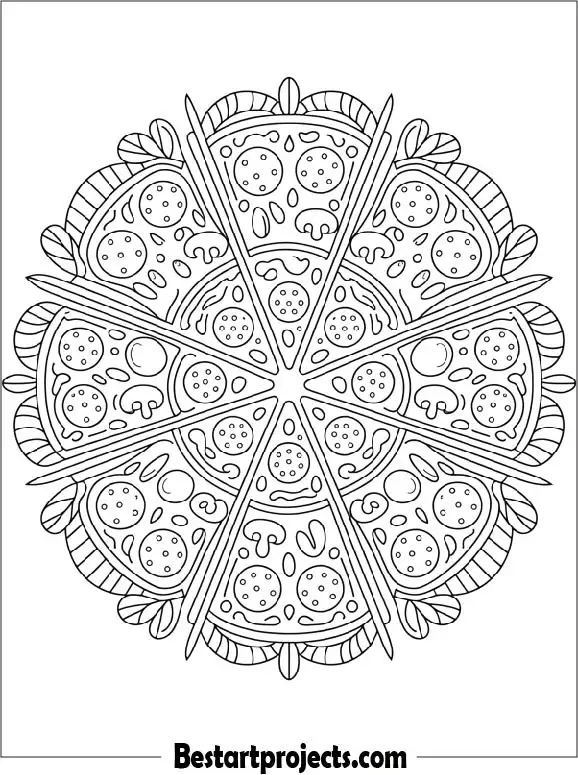 Detailed Pizza Mandala Coloring Page