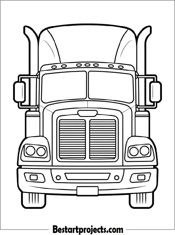 Detailed Semi Truck Front View Coloring Page