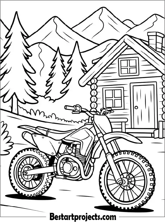 Dirt Bike Crossing a Wooden Bridge Coloring Page