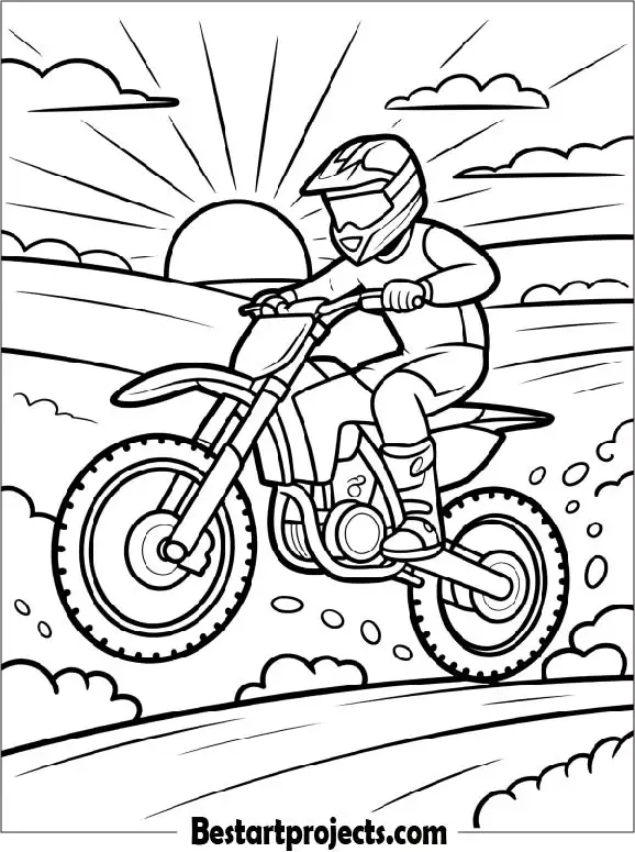 Dirt Bike Racing at Sunset Coloring Page