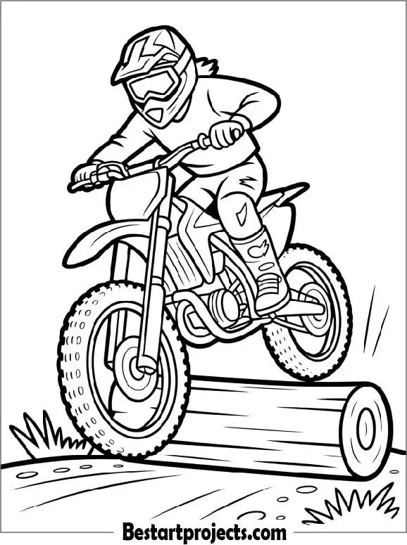 Dirt Bike Rider Jumping Over Logs Coloring Page