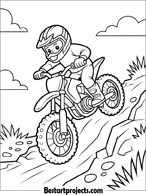 Dirt Bike Riding Downhill Coloring Page