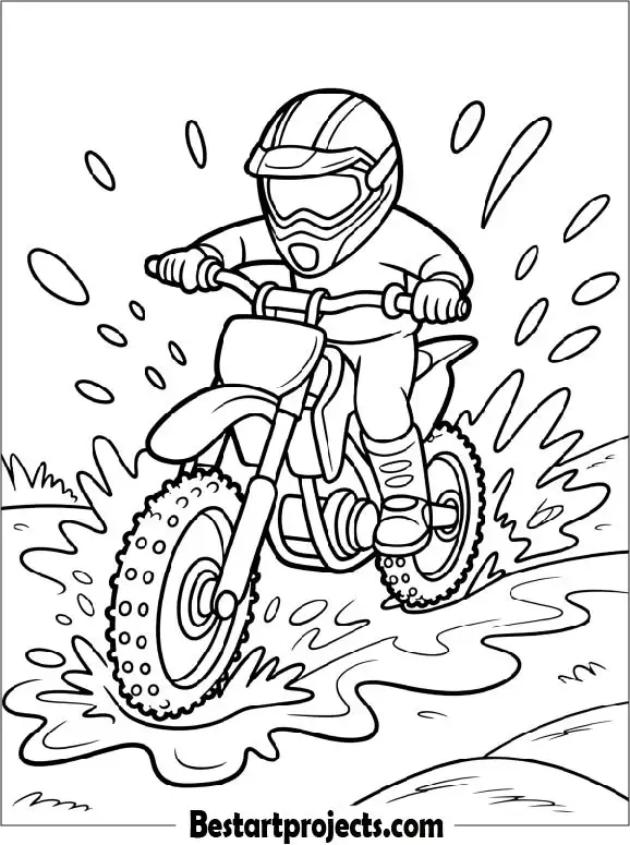 Dirt Bike Splashing Through Mud Coloring Page