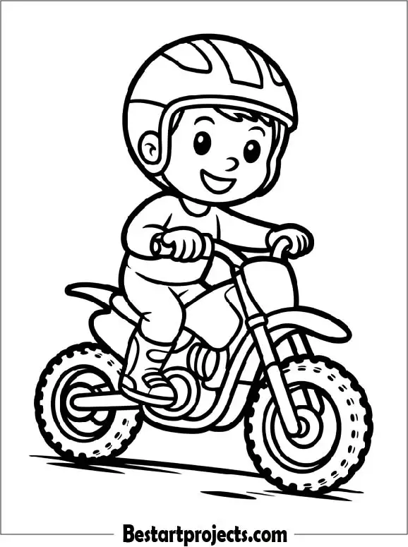 Dirt Bike with Smiling Rider Coloring Page