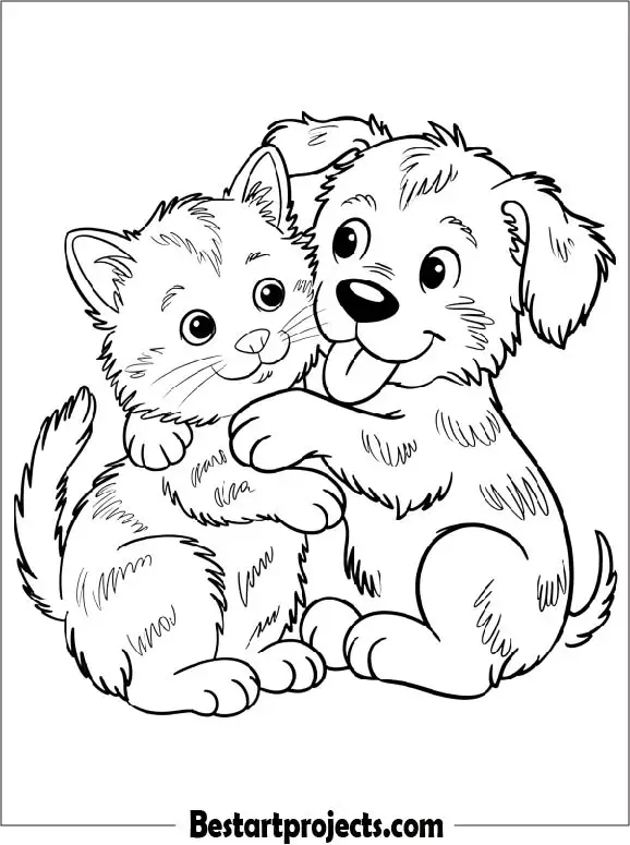 Dog and Cat Friends Coloring Page