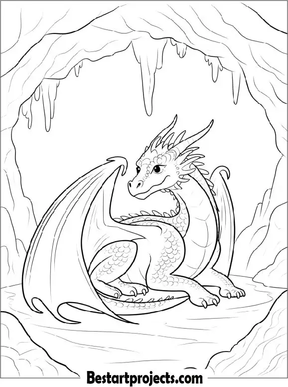 Dragon Resting in a Cave Coloring Page