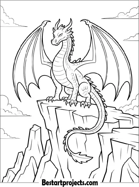 Dragon Standing on a Cliff Coloring Page