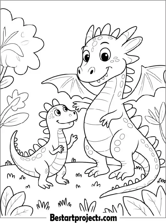 Dragon with a Friendly Dinosaur