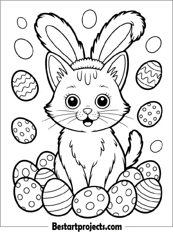Easter Cat with Eggs