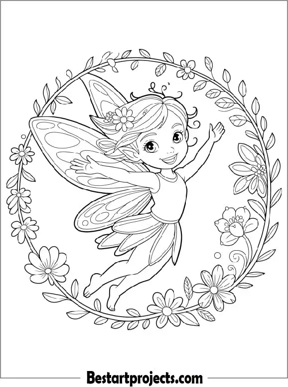 Fairy Flower Mandala Design Coloring Page