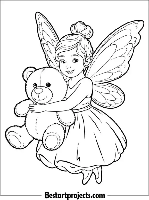 Fairy Hugging a Teddy Bear Coloring Sheet