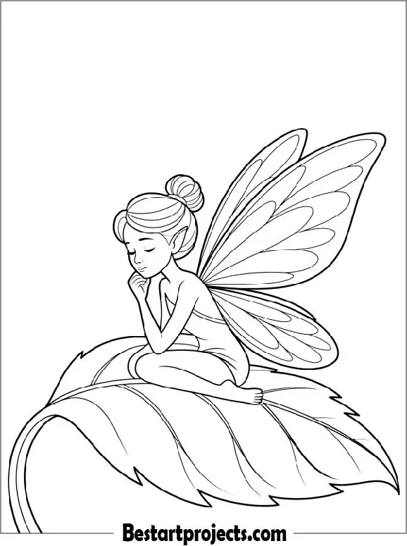 Fairy Sitting on a Leaf Coloring Page