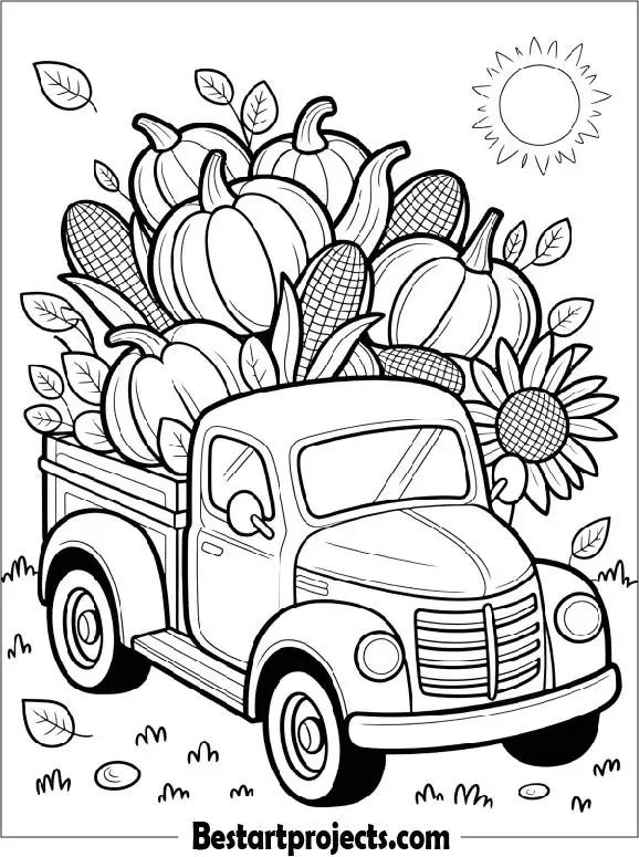 Fall Farmer Truck Coloring Page